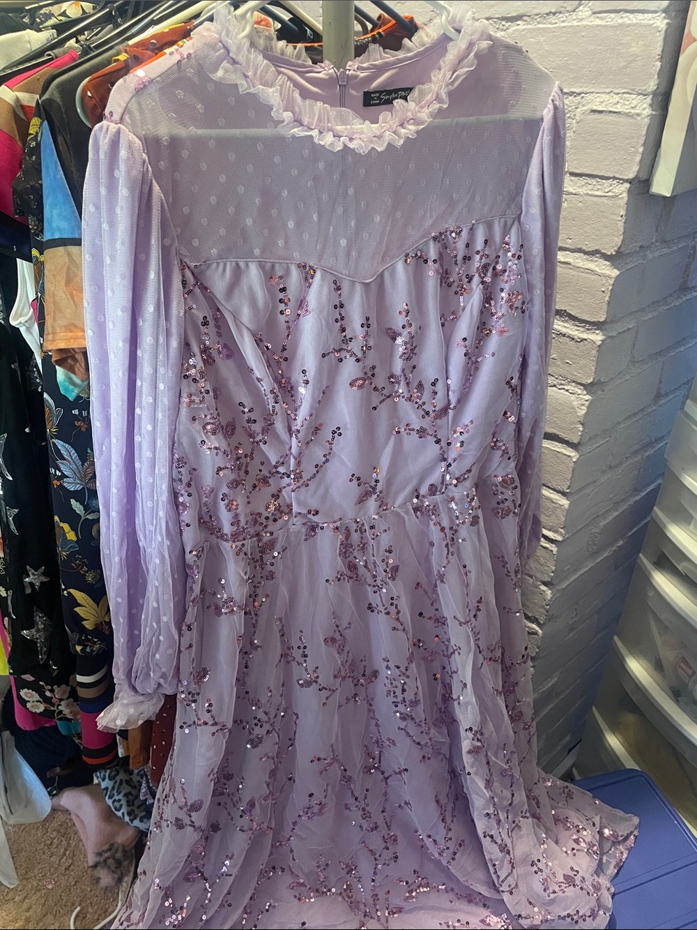 Simple Lilac Ruffle Mesh Dress - Picture 7 of 7